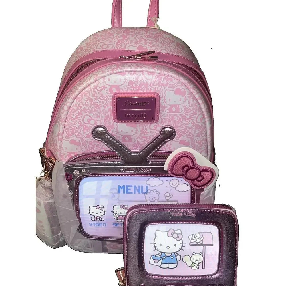 Loungefly HELLO KITTY Vintage TV Lenticular Mini Backpack Coin Bag & Zip Wallet